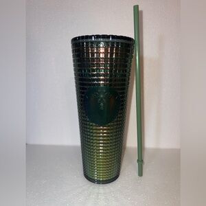 Starbucks Green Rainforest Grid Iridescent Tumbler Fall 2022 Venit 24oz